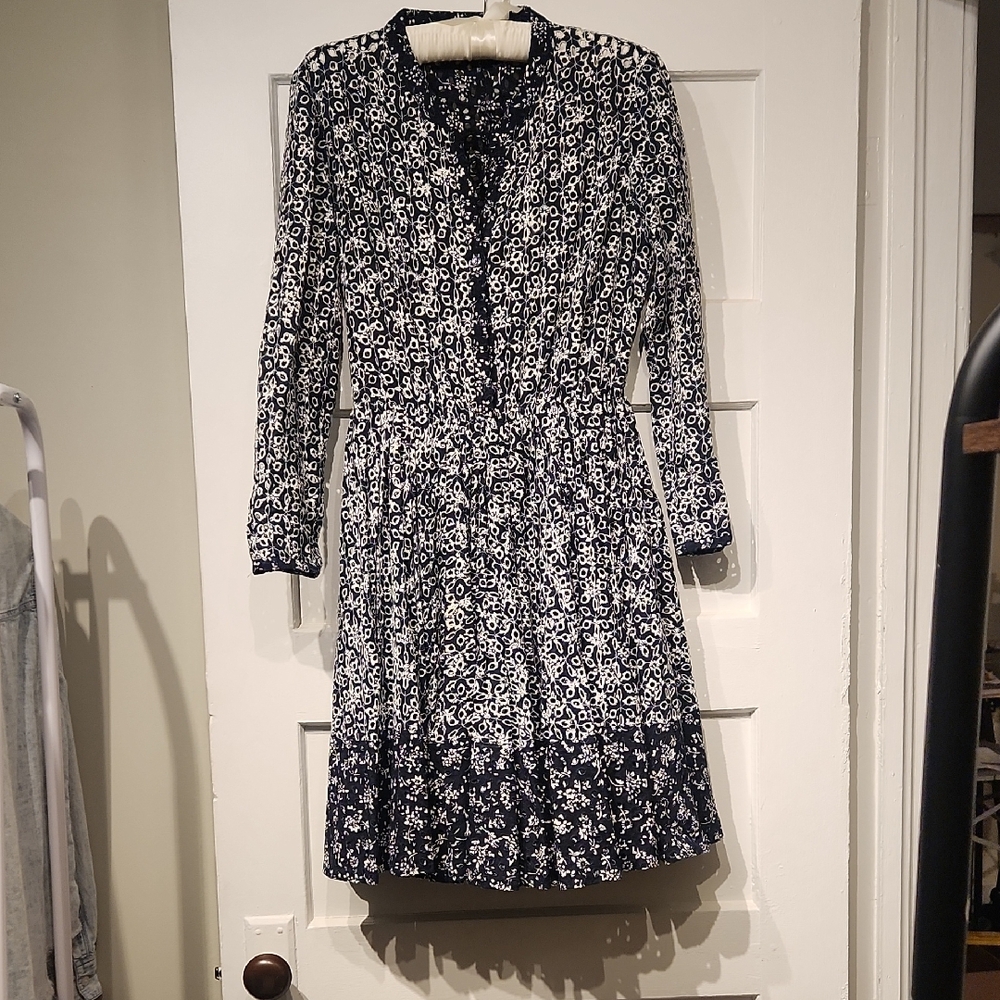 Maje Blue & White Floral Eyelet Dress